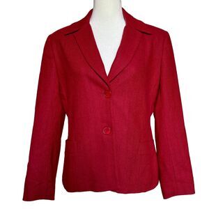 Vintage Worthington Blazer Womens 10P Red Herringbone Wool Career Jacket Classic